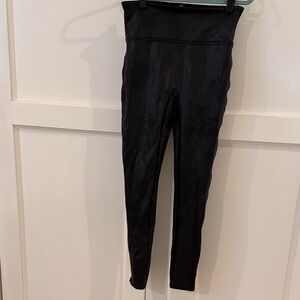 SPANX Black Leggings faux leather look with Red Logo Tag